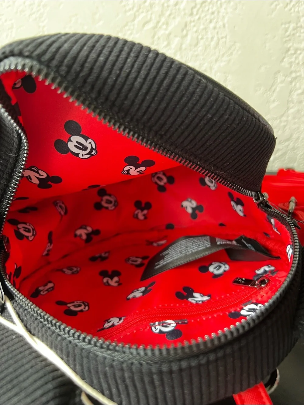 Loungefly Disney Mickey Mouse Corduroy Convertible Backpack Black Red - NWT